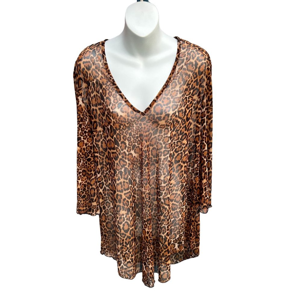 Jordan Taylor NWT Long Sleeve Tunic V-Neck Pullover Leopard Black & Brown Size S